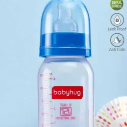 GLASS Feeding Bottle Round Shape Silicone Nipple Blue - 125ml ( Pack of 1) - 125 ml-image-86