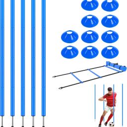 Training Agility Pole Set, 5-5FT Slalom Pole , 4M-Agility Ladder, 10 Soccer Cone Two Piece Agility Pole-image-1