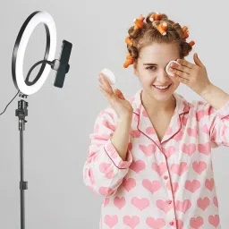 Wrapo 10" Selfie Ring Light with 50" Extendable Tripod Stand & Flexible Phone Holder for Live Stream/Makeup, Mini Desktop Led Camera Ringlight for YouTube Video, Compatible with iPhone/Android Ring Flash image 3