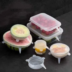 Safe Silicone Stretch Lids Flexible Covers for Rectangle, Round, Square Bowls, Dishes, Plates, Cans, Jars, Glassware and Mugs (Free Size) 5 inch Lid Set-image-60