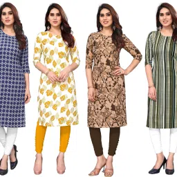 Pack of 4 Women Printed Crepe Straight Kurta-image-44