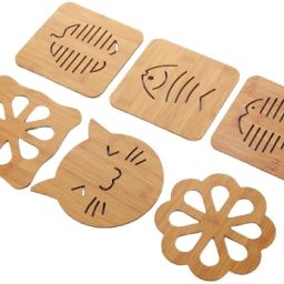 6 PCS Openwork Wooden Coasters Cutlery Thickened Non Slip Pan Dish Mats WOOD, (Random Pattern) Trivet-15
