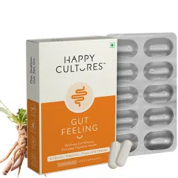 Happy Cultures Gut Feeling Digestion Supplement Pack of 1, 30 Veg Capsules Unflavoured Capsules-image-66