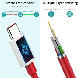 CEDO Type C 2 A 1 m Warp Charge Type-C 65WT Data Cable Compatible One Plus 8T/9/9pro/9/nord 2/9r Red image 5