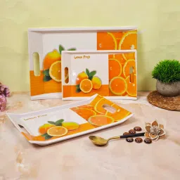 Melamine Lemon Printed White & Yellow Tray For Breakfast & Dinner Serving Villori Series Tray-image-2