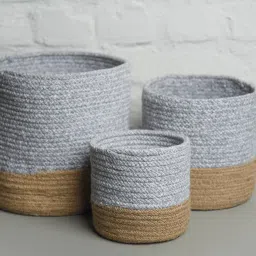 Cotton Set of 3 Cotton Braided Basket Modern Home Decor Multifunctional Storage Basket for Table Storage Closet Desk Organizer (Grey) Storage Basket-18