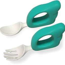 Baby Training Spoon Wing Shape Spoon, Baby Spoon and Fork Set - (Green). - Plastic And Rubber Handle-14