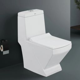 Premium Floor Mounted One Piece Water Closet Ceramic Western Toilet Seat/ Square European Commode With Soft Close Seat Cover For Lavatory, Toilets (STUD) Western Commode-image-14
