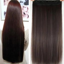 5 Clip-in 28 inch Long Natural Brown Straight Extension Hair Extension-image-44