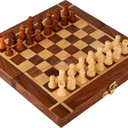 Folding Wooden Chess Game Handmade Small Chess Pieces 8 Inches (Non-Magnetic) 3 cm Chess Board-12