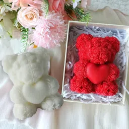 Rose & Jasmine Fragrance Teddy Bear Candles, Decorated Cute Aromatherapy Candles Candle-image-37