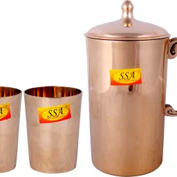 100% Pure Bronze/Kansa Jug | Pitcher With 2 Glasses, Drinkware Set 2020 Gift Item Luxury - Leak Proof - 3 Pieces Set Jug Glass Set-image-67