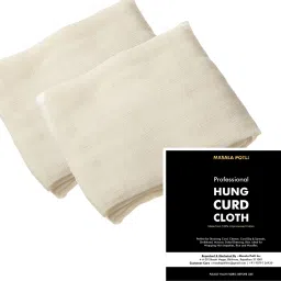 PACK OF 2 Professional Cotton Hung Curd Cloth - Muslin Malmal CheeseCloth for Straining Curd, Cheese, Yogurt, Shrikhand, Rice, Mousse for Home Use (50 X 50 cm) SMALL SIZE Collapsible Strainer-image-31