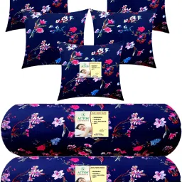 Combo Set Of 5 Cushion And 2 Microfibre Floral Bolster Pack of 7-image-109