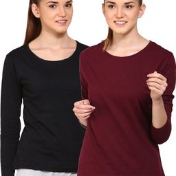ap'pulse Pack of 2 Women Solid Round Neck Pure Cotton Multicolor T-Shirt-picture-49