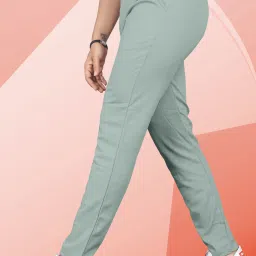 Men Slim Fit Light Green Linen Blend Trousers-image-108
