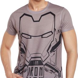 Men Graphic Print Round Neck Polyester Grey T-Shirt-image-78