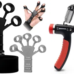Sports Fitness Combo of Finger Exerciser & Adjustable Hand Gripper Fitness Accessory Kit Kit-11