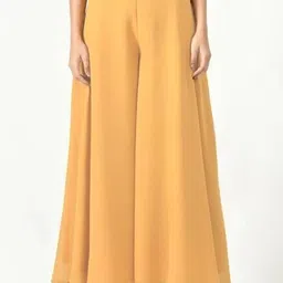 manijayfab Women Regular Fit Yellow Georgette Trousers-picture-16