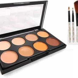 Beauty Highlighter and Contour 8 Shades Concealer Palette with Professional Makeup 5 Pcs Brushes-3