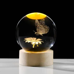Small Sunflower with Butterfly 3D Night Glass Ball Table Night Lamp Wood Stand Table Lamp-13