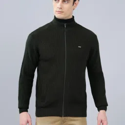 Men Self Design High Neck Dark Green Sweater-image-35