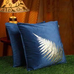 hosta homes Blue Floral Velvet 16 x 16 Inch Cushion Covers (Set of 2)-picture-5