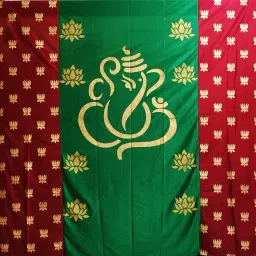 Red Ganesh Backdrop Cloth for Festivals, Functions 8x8 Feet Satin Fabric Design Curtain Fabric-15