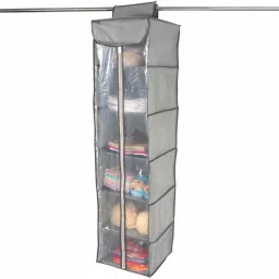 Non-Woven 6 Shelves Clothes Hanging Organizer Wardrobe (Multi Color) Micro Fiber Collapsible Wardrobe-image-81