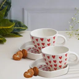Pack of 4 Ceramic Tea/Coffee Saucer and Cup Set for Office and Home|Microwave Safe Dishwasher Safe-24