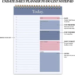 ttwone Daily Planner Notepad Undated,Planning Pad Checklist Productivity Note Pad B5 Note Pad Ruled 60 Pages image 3