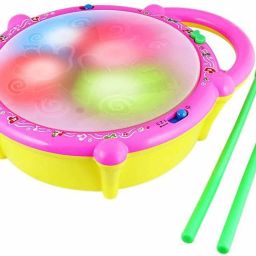 goodsnet Kids Multicoloured Flash Drum Set With Music and Lights Electronic Touch Flash Visual 3d Lights (Yellow) image 2