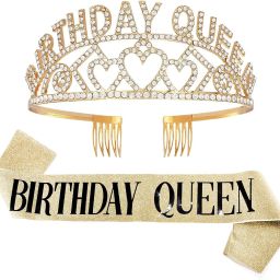 Happy Birthday Sash And Crown For Girls - Golden Sashes for Birthday Girl and Birthday Queen Crown for Girl Kids, Birthday Gifts for Girls with Birthday Girl Sash and Crown-image-38