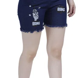Printed Women Denim Dark Blue Denim Shorts-image-27