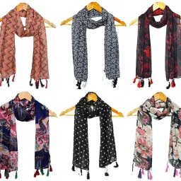 Printed Chiffon Women Multicolor Scarf, Stole, Fancy Scarf-image-6