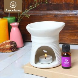 asian aura Ceramic Aroma T-Light Diffuser with 2 10 ML Aroma Oil and 1 Tea Light Candle Diffuser Set image 2