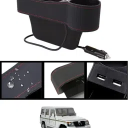 Black Seat Car Pocket Organizer With 2USB Port & Scoket For Bolero-Mahindra-2012 Car Side Seat Catcher-7