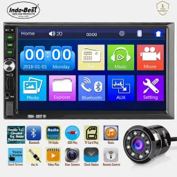 IBDDBT2 New Edition Universal Model Heavy Duty Double Din Car Stereo and 8 LED High Definition Enhanced Night Vision Rear View Camera - Product Combo For All Car Brands and Models - 7" Full HD Touch Screen with Double IC and Heavy Chassis / Bluetooth / Mic Calling / Rear View Camera Support / Steering Control Support / Equaliser / Remote / FM / USB / AUX / SD Port Car Stereo-10