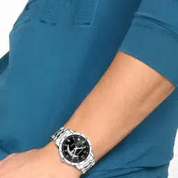 provogue Classy Look Black Dial and Sliver Chain Analog Watch - For Men Basic Analog Watch for Men with Day and Date Display image 3