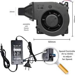 Black Air 120x32mm 12VDC 1.65A 4500RPM BLOWER FAN WITH NOZZLE AND CONTROLLER FOR BBQ STOVE Cooling Fan Cabinet Cooler-image-16