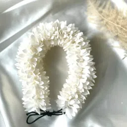 Plain White & Orange Color Jasmine Flower Fabric Gajra White Marigold, Jasmine, Cherry Blossom Artificial Flower-19