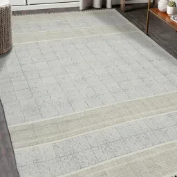 saraswati global Grey Geometric Cotton 5 ft x 7 ft Hand Woven Carpet-picture-17