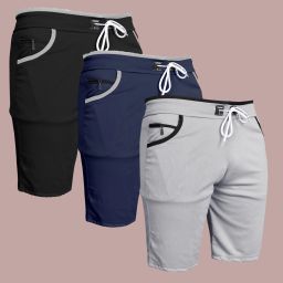 Pack of 3 Solid Men Dark Blue, Silver, Black Casual Shorts-image-111