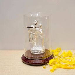 999 Pure Silver Standing Radha Krishna/Kanha with Acrylic Base Idol Decorative Showpiece - 12 cm-11