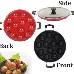 3-Layer Non Stick Appam Patra Gabgota Pongal Paniyraim With Lids Paniarakkal with Lid 0.125 L capacity 23 cm diameter-image-35