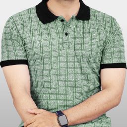 Men Printed Polo Neck Polyester Light Green T-Shirt-image-63
