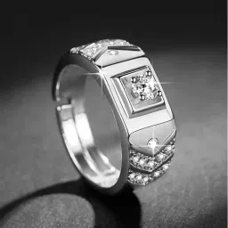 Limited Edition Sterling Silver Swarovski Solitaire Adjustable Mens Rings DC -106 Stainless Steel Cubic Zirconia Silver Plated Ring-image-44