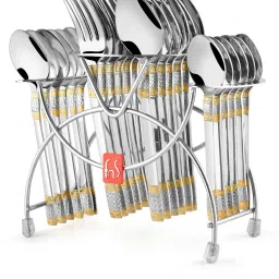 Celebration 24 Karat Gold Plated (6 Spoons, 6 Forks, 6 Baby Spoons, 6 Teaspoons) Stainless Steel Cutlery Set-6