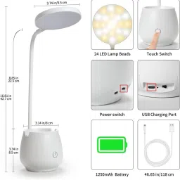 wishkey 3-in-1 LED Touch Control Desk Lamp with Phone Stand, Pen Holder, 3 Light Modes Study Lamp image 3