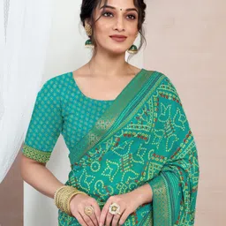 samah Printed, Embellished Bandhani Chiffon, Georgette Saree-picture-9